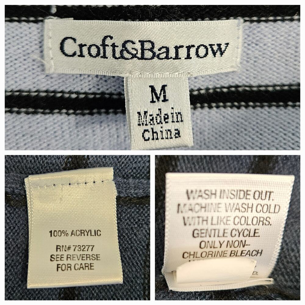 Croft & Barrow Size M Grey Blue Block Striped Acrylic Knit Sweater Top Shirt - Picture 7 of 16